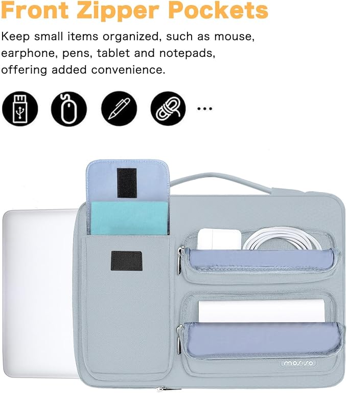 MOSISO 360 Protective Laptop Case 13.3 inch, 13-13.3 inch Laptop Sleeve Compatible with MacBook Air/Pro 13 / Pro 14, HP Dell ASUS Lenovo, Side Open Bag with 2 Raised&1 Flapover Pockets, Baby Blue