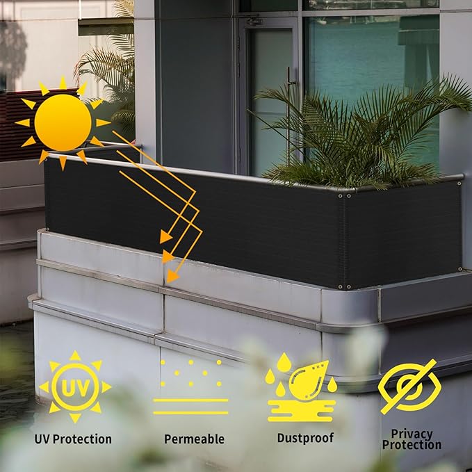 3x19Ft Balcony Privacy Screen, Apartment Railing Cover for Sunshade Wind & UV Protection, Outdoor Privacy Fence Screen for Patio, Terrace, Porch & Poolside Protection (Black)