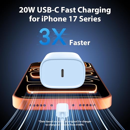 Phone 17 16 15 Charger Fast Charging Type C Chargers USB C Fast Charger Block & Phones 17 Charger Cord 6.6FT Long USB C Charging Cable for i.Phone 17/17 Pro/17 Pro Max/Air/Phone 16 15 Pro Max,Blue