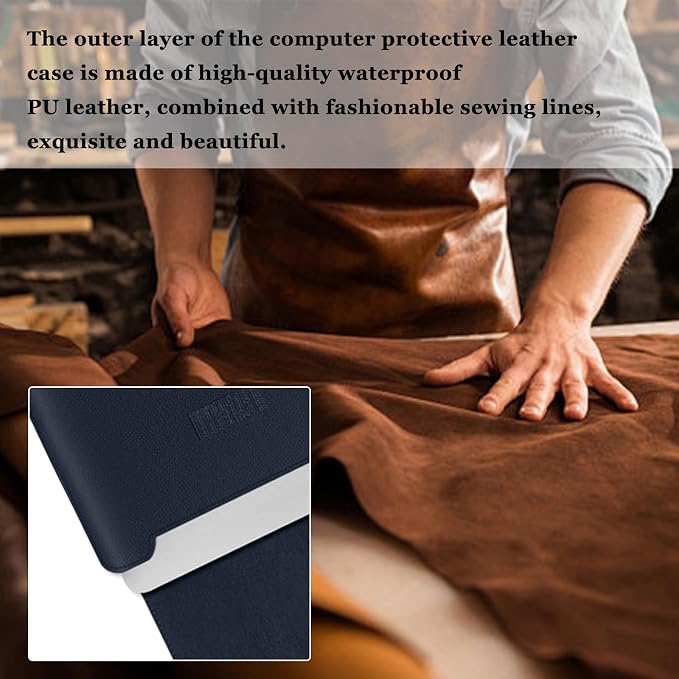 15-15.6 inch Laptop Sleeve Protective Case for MacBook Air/Pro 15" (M5/M4/M3/M2), [3 in 1] PU Leather Laptop Waterproof Slim Cover with Stand and Mouse for MacBook Pro (15") - Dark blue