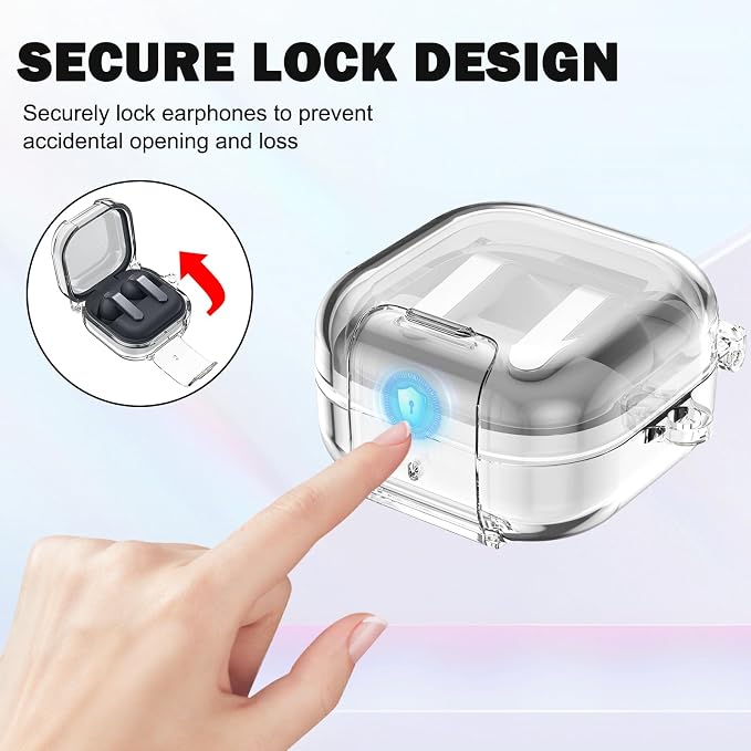 CameCosy Transparent case Compatible for Samsung Galaxy Buds 4/Buds 4 Pro 2026 with Lock Buckle & Phone Stand Function, TPU Shockproof Anti-Scratch Cover with Carabiner for Women Men, Clear