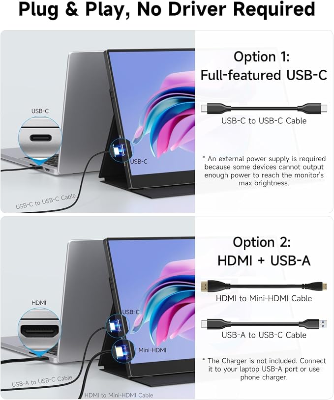 Portable Monitor 15.6 inch Ultra-Light Extended Monitor for Laptop 1080P FHD IPS Build-in Speakers HDMI USB-C Second Screen for Gaming PC mac Phone PS4/5 Switch Xbox with Kickstand Case