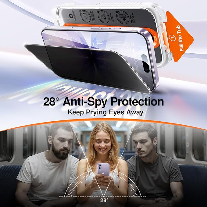 SMARTDEVIL 2 Pack Privacy Screen Protector for iPhone 16 Plus/iPhone 15 Plus, Anti-Spy Tempered Glass Film, 9H Hardness Military Grade Shatterproof, Easy to Install, Auto Bubble-Free and Dust-Free Box