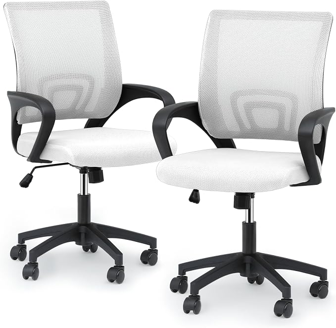 Magshion Ergonomic Office Chair Pack of 2, Mid-Back Mesh Desk Chair, Adjustable Swivel Computer Chair with Lumbar Support & Breathable Backrest for Gaming, Work, Study, 300 Lbs Capacity, White