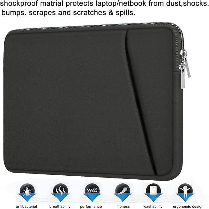 15.6 inch Laptop Sleeve, Durable Briefcase Cover Shockproof Protective Sleeve, Handbags Portable Laptop Bag for 15.6 inch HP Dell Asus Lenovo Notebook Computer Case with Front Pocket, Grey