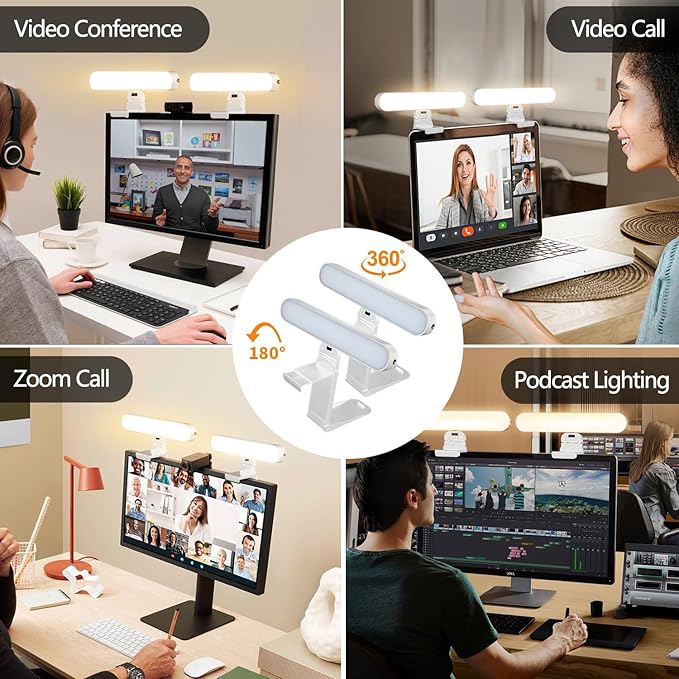 yAyusi Dual-lamp Video Conference Lighting, LED Streaming Light with Remote and Touch Control, Zoom Lighting for Computer,Webcam Laptop Monitor Ring Light for Video Calls/Zoom Meetings (White)