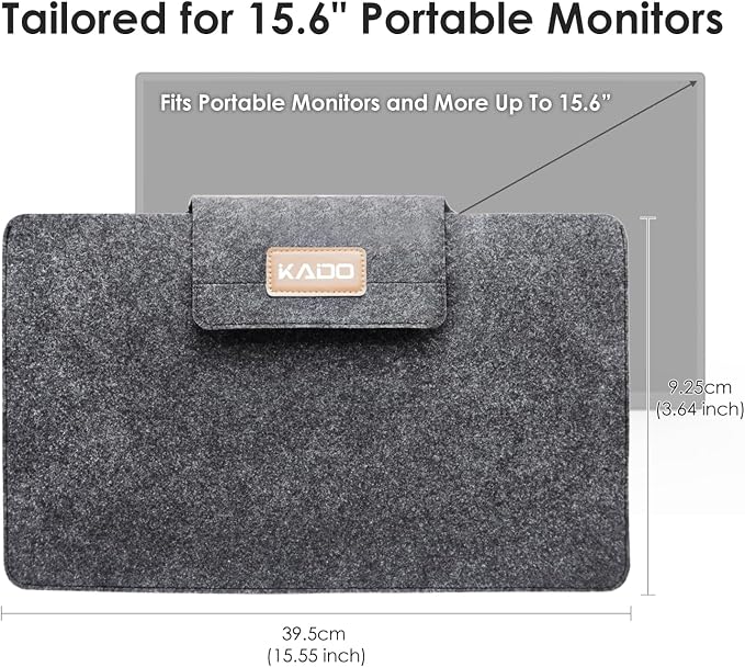 Kado 15.6 Inch Portable Monitor Case Sleeve Bag Made for Sceptre Kado MNN KYY InnoView Yxk ForHelp AYY VisionOwl Yodoit Uperfect ViewSonic ASUS Dell Lenovo 15.6" Portable Display Monitors 15.55"x9.25"
