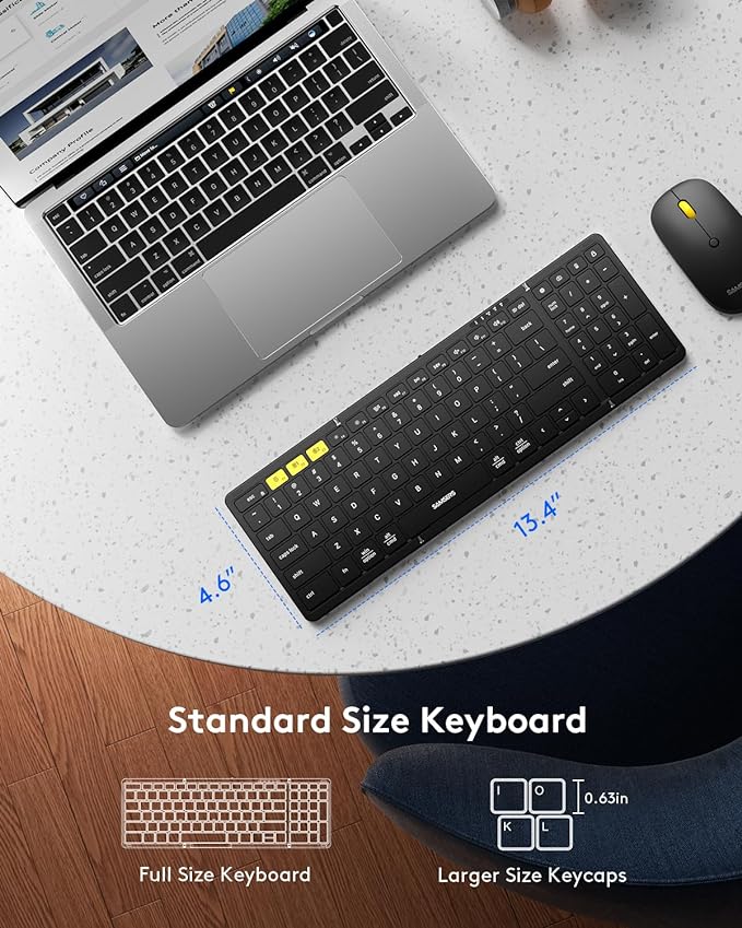 Foldable Keyboard and Mouse, Samsers Folding Bluetooth Keyboard Combo, 2.4G + BT5.0 x 2, Full-Size Portable Travel Keyboard & Rechargeable Wireless Mouse for Windows Android iOS Mac OS, Elegant Black