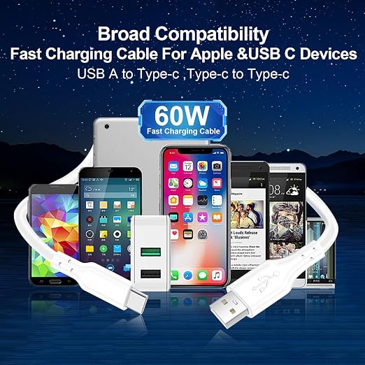 4 Pack Charging Cable 60W 3.1FT(2 Pack USB to USB C Cable and 2 Pack USB C to USB C Cable) Type C 60W Fast Charging Cable for iPhone 17 Series/16 Series/15 Series,iPad,AirPods,Watch,Samsung and More