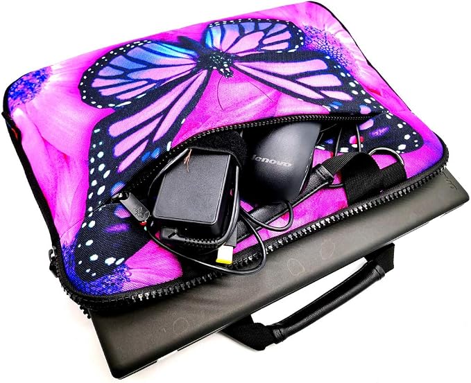 icolor 14.5 15 15.6 Inches Canvas Laptop Shoulder Bag Case,Messenger Bag Sleeve Pouch,Travel Briefcase,Computer Ultrabook Notebook Protective Carrying Bag with Adjustable Strap, Purple Butterfly