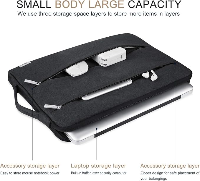 Voova 13 13.6 Inch Laptop Sleeve Case Compatible with MacBook Air 13 M1/M2/M3/M4 2020-2025, MacBook Pro 13/14, IPad Air/Pro 13, Waterproof Slim Computer Bag Cover with Handle, Black