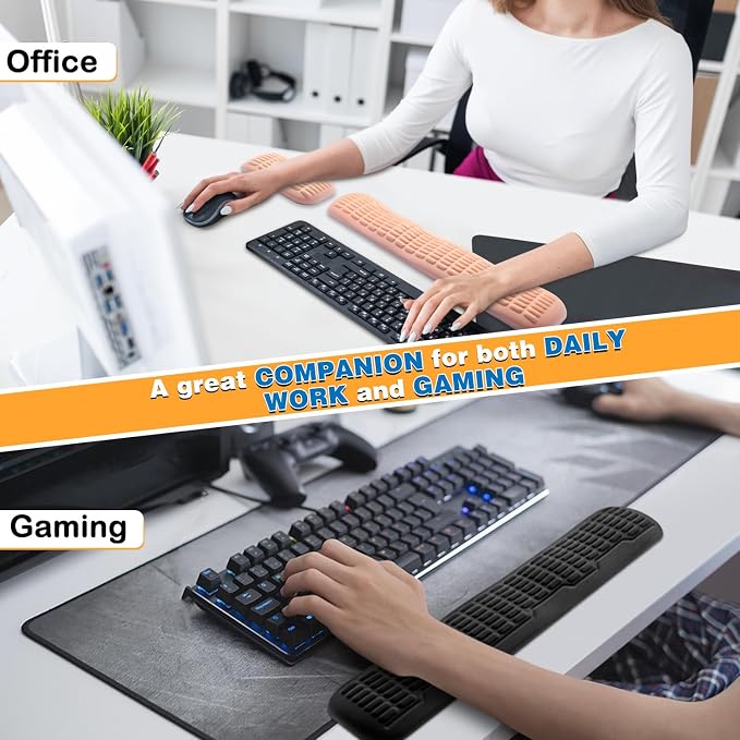 UnivoColors Memory Foam Keyboard Wrist Rest,Latest 3.0 Wave Curve Design,High-Resilience Memory Foam,Non-Slip Base Fits,Full-Sized Keyboards,Ideal for Work and Gaming(Flesh Pink)