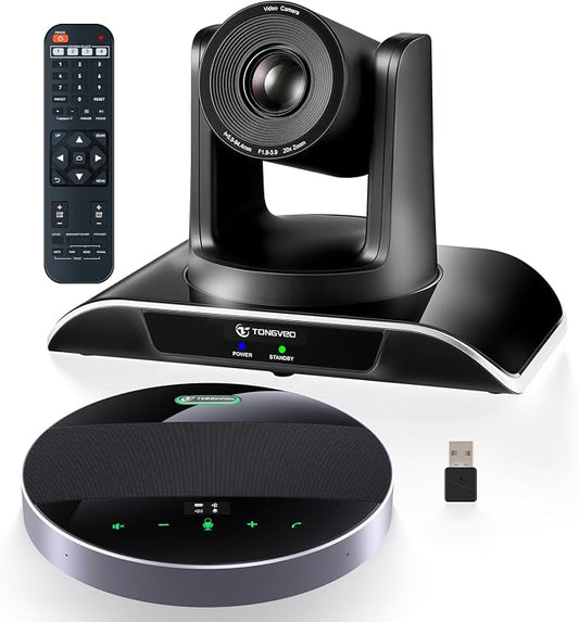 20x Zoom Conference Room Camera System TONGVEO All-in-1 Video and Audio Conferencing System 20X Optical Zoom USB3.0 HDMI PTZ Camera and Conference speaker with microphone Bundle for large Meeting Room