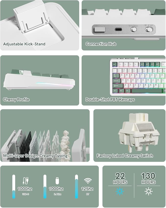 L75 75% Mechanical Keyboard, Wireless Gaming Keyboard with Multifunction Knob, Creamy Gasket Structure, Hot Swap, RGB Backlight, PBT Keycap, Custom Driver, Compact Layout for Win/Mac/PC