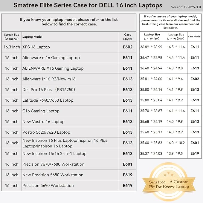 Smatree 16 inch Laptop Sleeve for DELL Inspiron 16/16 Plus/16 2 in 1, for DELL Vostro 16/5620/7620, Laptop Case with Accessory Pocket, YKK Zipper, Patented Shockproof Design (E613)