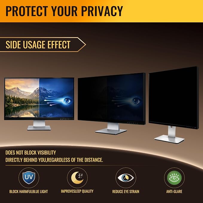 [2 Pack] 20 Inch Privacy Screen Protector - 95% Blue Light Blocking, Anti-Glare Monitor Filter for 16:9 Widescreen - Anti-Scratch Privacy Shield