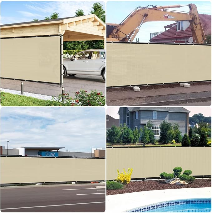 E&K Sunrise 4' x 172' Privacy Fence Screen with Grommets, Outdoor Windscreen Fence Covering Privacy Screen UV Blockage for Backyard Garden Patio, Zip Ties Included (Beige)