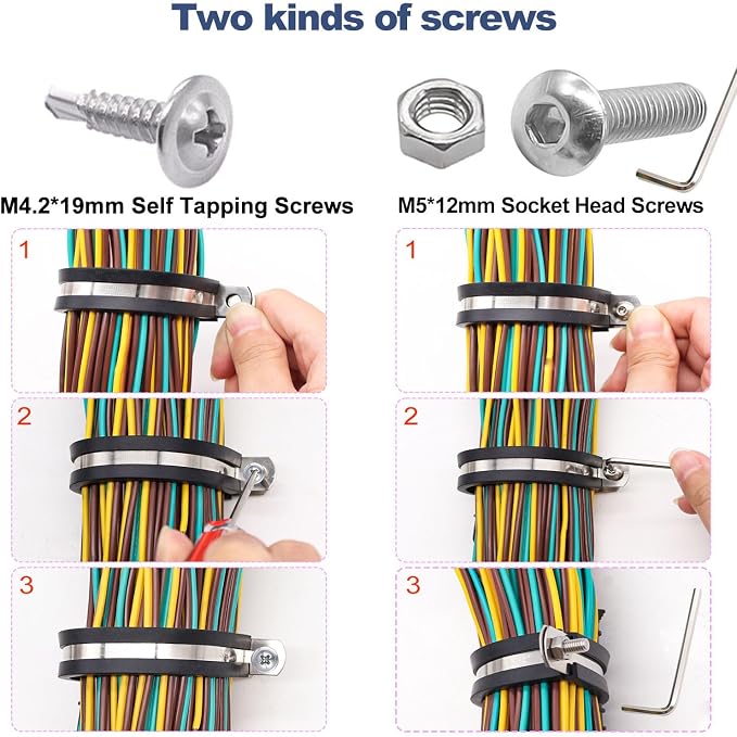 Taiss 270PCS Cable Clamps Assortment Kit,304 Stainless Steel Rubber Cushion Insulated Wire Pipe Clamps,10 Sizes 1/4" 5/16" 3/8" 1/2" 5/8" 3/4" 1" 1-1/4" 1-1/2" 1-3/4" Loop Clamps With screws