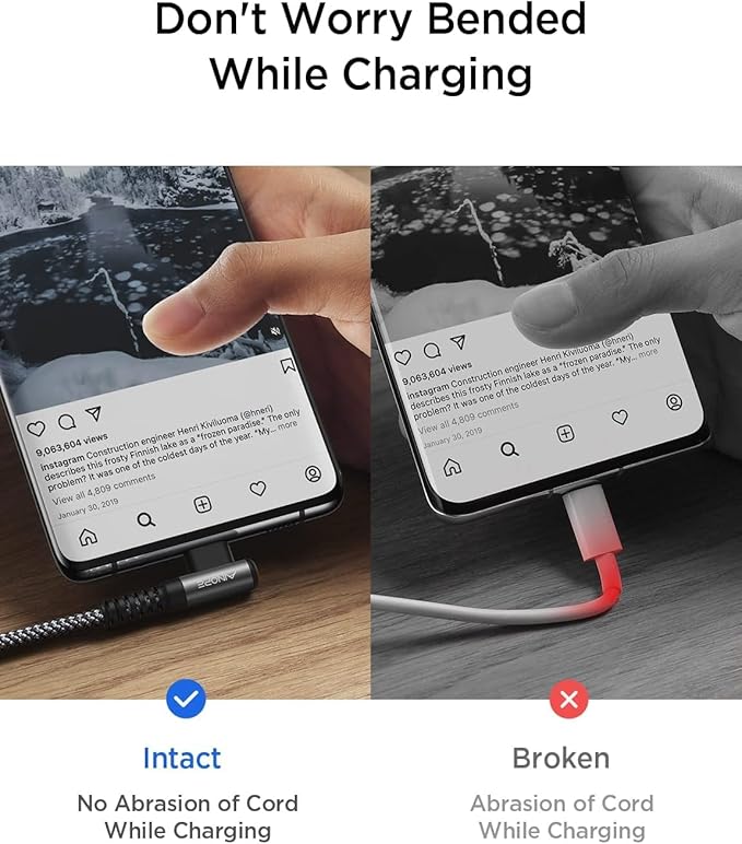 AINOPE 240W Long USB C Cable Multi 4 in 1 Charging Cable Fast Charging C Type Charger Fast Charge USB to USB C,Right Angle Fit iPhone 17 16 15 Pro Max iPad Samsung 10FT Black