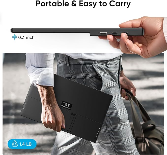Travel Portable Monitor with Sleeve Bag, 15.6" FHD 1080P Portable Screen for Laptop with Kickstand, USB-C HDMI Second External Monitor, Screen Extender for Laptop Mac Phone PS4/5 Xbox Switch - Black