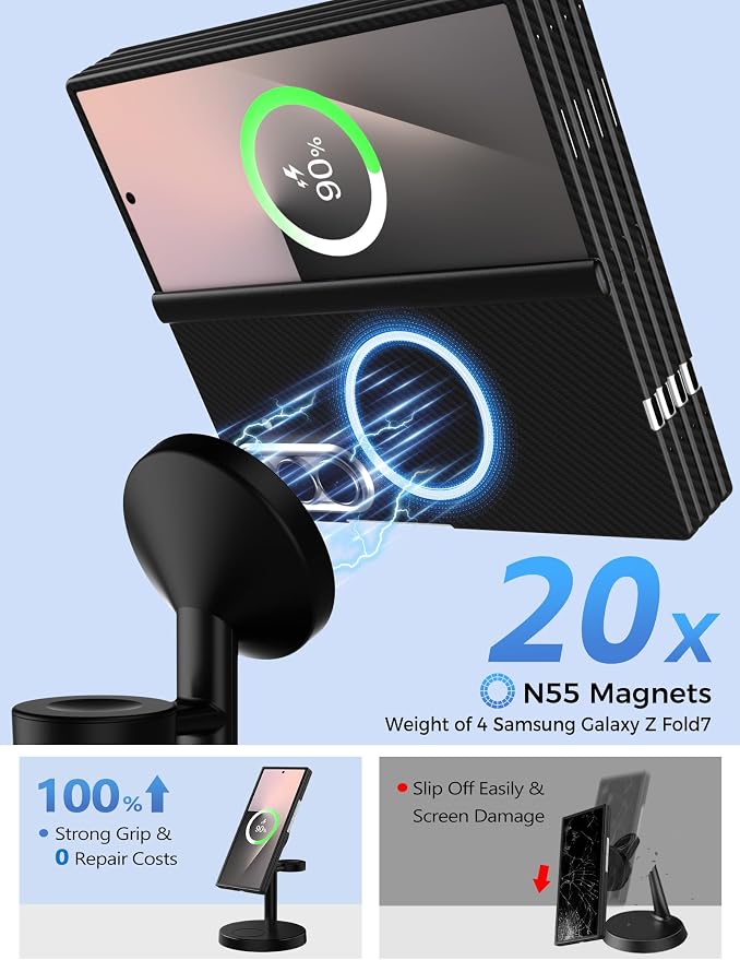 Magnetic Wireless Charger for Samsung, 3 in 1 Super Fast Charging Station Compatible with MagSafe, Phone Charger Stand for Samsung Galaxy S26 Ultra S25 Z Fold/Flip 7, Watch Ultra 8 7 6, Buds 4/3 Pro