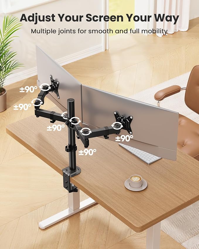 ErGear Dual Monitor Stand, Heavy-Duty Monitor Mount for 17″–32″ Monitors, Flexible Arms with Easy Dual-Monitor Alignment, Sturdy Stepped Arm Design for Superior Support, Supports 22 lbs per Arm
