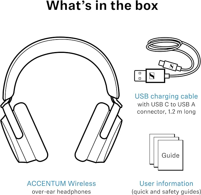 Sennheiser ACCENTUM Wireless Bluetooth Headphones Noise Cancelling - Up to 50HR Playtime, Hybrid Noise Cancelling (ANC), All-Day Comfort, Bluetooth Over Ear Headphones for School, Traveling, Black