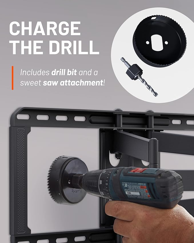 ECHOGEAR TV Cord Hider for Wall Mounted TV - Cable Management Kit Hides TV Wires - Includes 2 Pass Throughs, Locking Brackets, and Hole Saw Drill Attachment (Black)