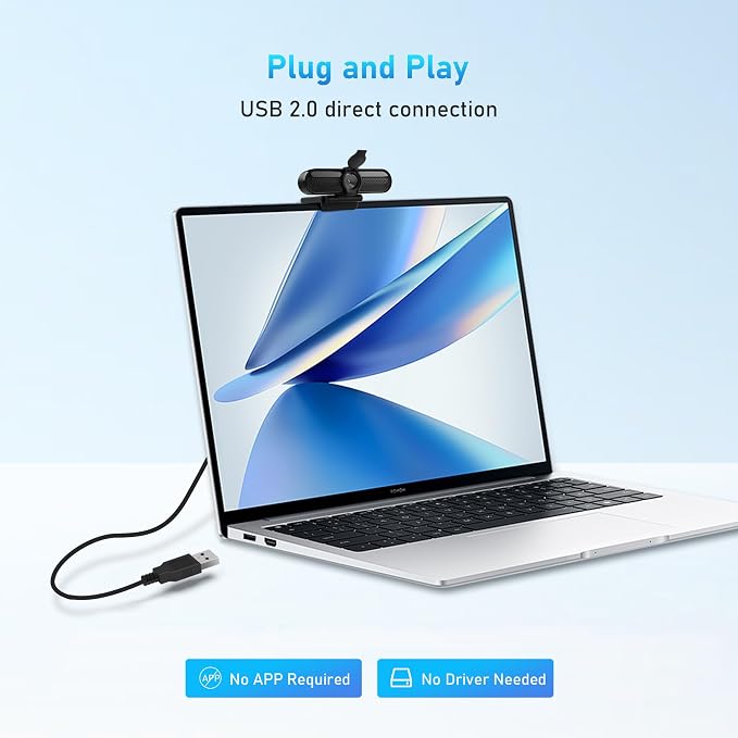 2K Webcam, FHD Computer Streaming Camera with 2K/30fps, 1080P/60fps, Autofocus, Dual Noise-Cancelling Microphones and Tripod, for Computer/Zoom/Skype/Teams/Laptop/MacBook/Windows