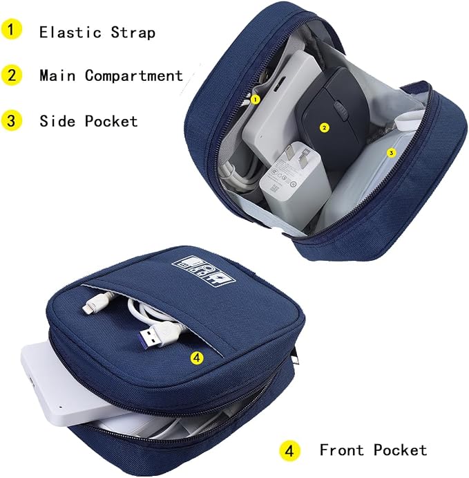 E-Tree Storage Pouch for Small Electronics and Accessories,Tech Bag,Electronic Organizer Case Compatible with MacBook Laptop Charger,Mouse,Cables,Hub,Power Bank,Earphone,Toiletries Cosmetics (Yellow)