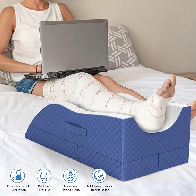 TranquilRelax Elevation Pillows for Leg After Surgery, Memory Foam Adjustable Wedge Pillow for Injury or Rest, Ankle Pillow for Sleeping Blood Circulation Blue/Double Leg