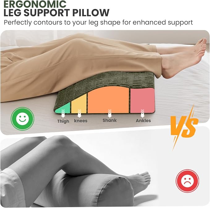 idee-home Recliner Leg Rest Cushion, Recliner Footrest Extender Pillow with Removable Corduroy Cover, Multi Purpose Ergonomic Foot Pillow Back & Lumbar Support Cushion for Bed Sofa Couch, Green