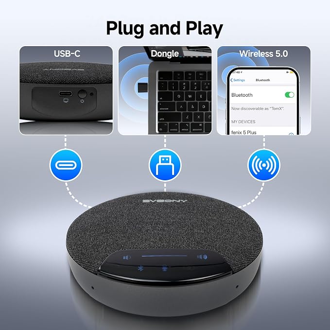 SVBONY SVN O1 Conference Speaker and Microphone, 3A+AI Noise Cancelling Conference Speaker for Clear Sound Quality, 3 Methods Plug & Play, 4Mic with 360°Voice Pickup Supports 10-12 People for Meeting