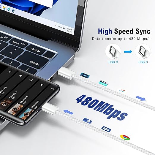 USB C to USB C Cable 6ft 2Pack 60w(3A) Type C Charger Cable Fast Charging Braided Cord Compatible with 17/17 Air/17/16/15/15 Pro/15 Pro Max/15 Plus, iPad Pro 2020, iPad Air 4, Samsung Galaxy S23