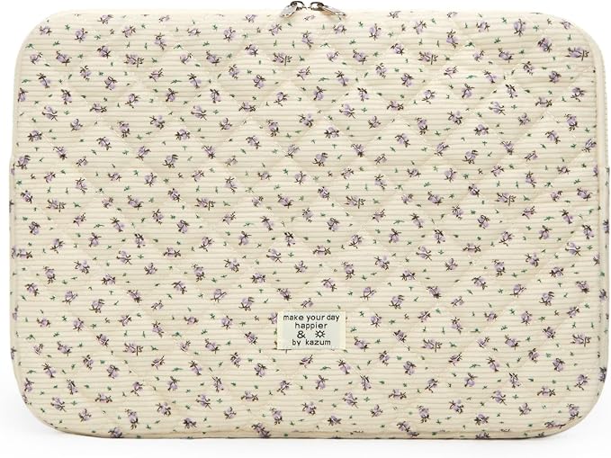 Puffy Laptop Sleeve 13-15.6 Inch Corduroy Quilted Laptop Protective Case Cute Floral Computer Sleeve Protective for MacBook