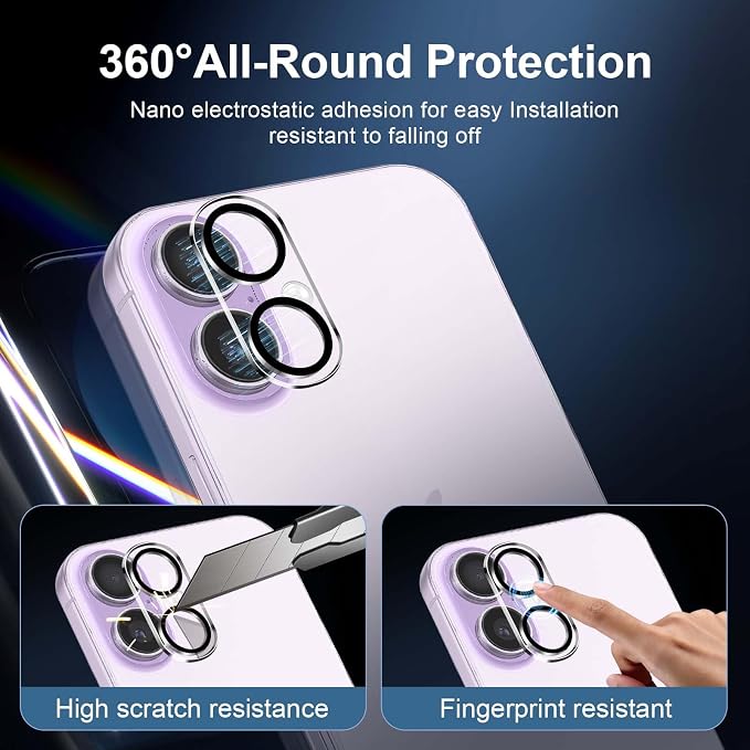 NEW'C 3x Screen Protector for iPhone 17 (6.3 inches)+ 3x Camera Lens Protector, Sensor Protection, Case Friendly Tempered Glass Film, Ultra Resistant, Easy installation tool include