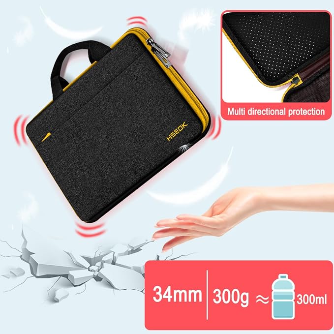 Hseok Laptop Case 13.3-14 inch Sleeve, TSA Computer Handbag Water-Resistant and Shockproof Bag Compatible with MacBook Pro/Neo 14", Mac Air/Pro 13.3" and 13"-14" Notebooks Chromebooks,Black-Yellow