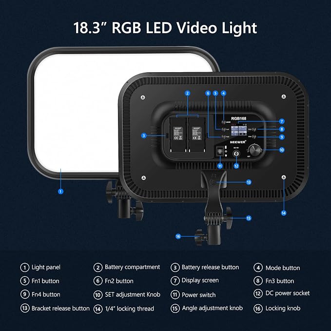 NEEWER 18.3" RGB LED Video Light Panel with APP Control, 360°Full Color, 1 Pack 60W Dimmable 2500K~8500K RGB LED Panel CRI/TLCI 97+ with 17 Special Scenes Effect for Game YouTube Zoom Photography