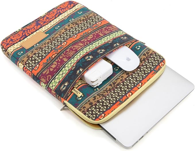 Kinmac 360° Protective Vertical Laptop Sleeve Case Cover Bag with Pocket for MacBook Pro 16 inch,16 inch HP,Lenovo,Dell,ASUS,Acer Ultrabook and Business Laptop Computer (New Bohemian)