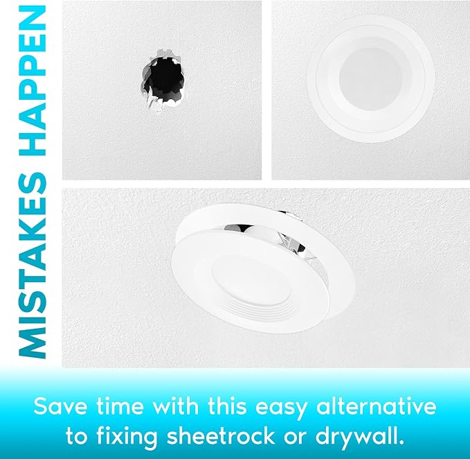 Luxrite 4 Pack White Goof Trim Ring for 5/6 Inch Recessed Lights and Ceiling Light Fixtures, Outer Diameter 8 Inches, Inner Diameter 6.14 Inches, Metal Construction, Cover Damaged or Messy Ceilings
