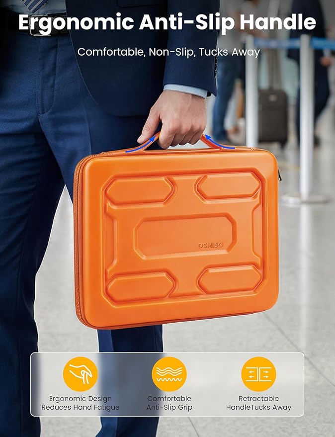 DOMISO Laptop Hard Case 14-14.4 inch Waterproof Shockproof Hard Shell Laptop Sleeve with Handle & Storage Pocket, Compatible with MacBook, HP, Dell, Orange