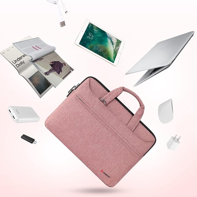 DOMISO 15.6 inch Laptop Messenger Shoulder Bag Tote Bag for Women for Men,Business Travel Work Computer Bag Case Briefcase,Compatible with 16 inch MacBook Pro/Max,15.6 inch HP Lenovo Dell XPS 16, Pink