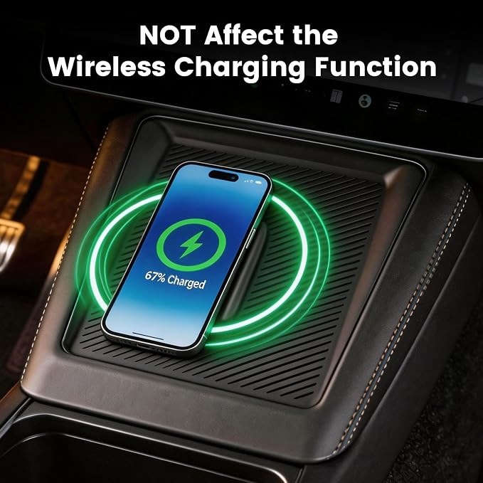 Center Console Wireless Charging Pad for Tesla Model Y Juniper 2026 2025, [Unobstructed Charging] Non-Slip Silicone Mat Ultra-Thin Wireless Charger Mat for Model Y Juniper Accessories (Black)