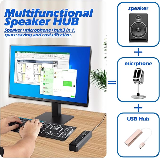 3 in 1 USB Computer Speakers with Microphone, Wired Desktop Sound Bar for PC Laptop, Stereo Bass & 360° Enhanced Audio, Conference Speaker for Home Office, Online Learning, Gaming & Video Calls