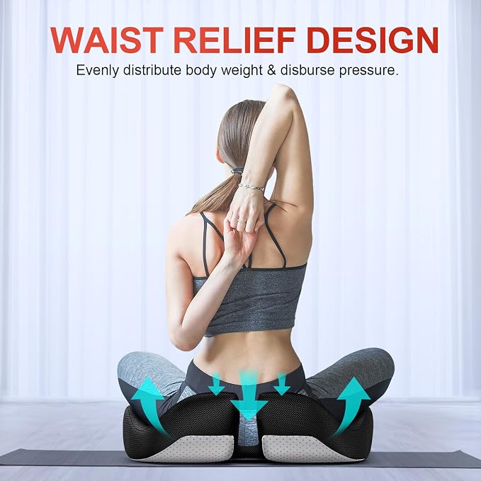 Benazcap Medium Large Memory Seat Cushion for Office Chair Ergonomic Cushions Pad Pillow for Pressure Relief Sciatica & Pain Relief Memory Foam for Long Sitting for Gaming Chair and Car Seat Black