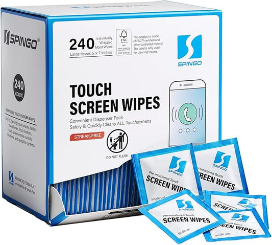 Electronic Wipes, Screen Wipes for Electronics, Pre-moistened Screen Cleaner Wipes for Phone, Laptop, Monitor, Car Screen, Eyeglasses, Non-Scratch Formula, 240 Count