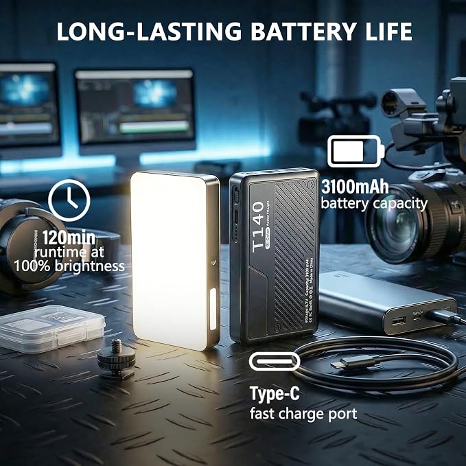 LOUERN Portable Bi-Color LED Video Light, Rechargeable 3100mAh On-Camera Light,Ultra Bright Camera Light with 2500K-5600K CCT, CRI95+,8 Effects, fr Vlogging, Photography, TikTok,Streaming,Recording