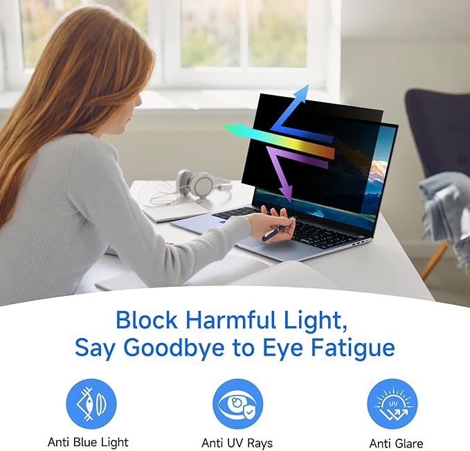ZOEGAA 4-way 360° Privacy Screen For 14 Inch 16:9 Laptop That Screen Size is 12.2 in Wide and 6.8 in High. Removable Privacy Screen For Laptop Monitor, Anti Glare And Blue Light, Compatible With HP Dell Lenovo Asus Samsung Acer Thinkpad