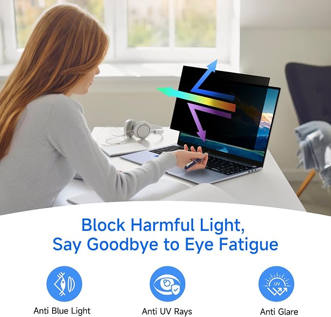 ZOEGAA 4-way 360°Laptop Privacy Screen For 16 Inch 16:10 Computer, Removable Privacy Screen For Computer Monitor, Anti Glare And Blue Light, Compatible With HP Dell Lenovo Asus Samsung Acer Thinkpad