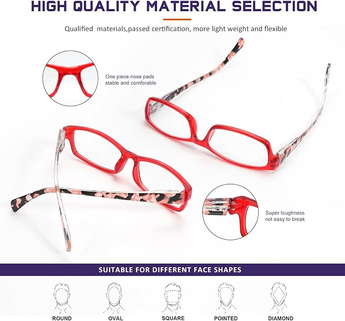 5Pack Reading Glasses for Women - Blue Light Blocking Spring Hinge Computer Readers Anti Glare UV Eyeglasses